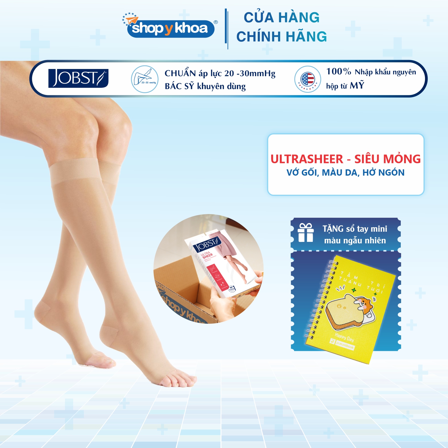 Vớ Y Khoa Gối Jobst Ultrasheer - Siêu Mỏng Hỗ Trợ Điều Trị Giãn Tĩnh Mạch Chân - Da - S