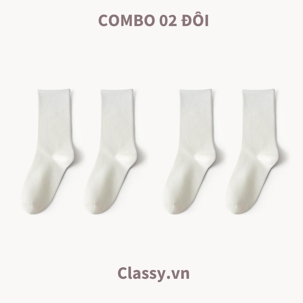 Combo 2 đôi tất cotton cổ cao Classy trơn nhiều màu G1401