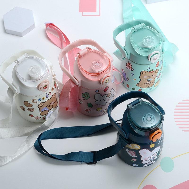 BÌNH NƯỚC GIỮ NHIỆT LÕI INOX 304 KHÔNG GỈ AN TOÀN ĐÁNG YÊU CÓ ỐNG HÚT TẶNG KÈM STICKER DÁN NGỘ NGHĨNH