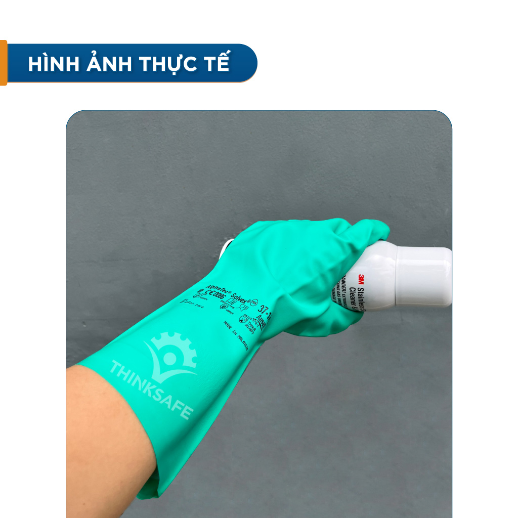 Găng chống hóa chất Ansell 37-175 cấu tạo nitrile chống hóa chất, chống dầu nhớt, có lót thấm hút mồ hôi tốt (xanh lá)