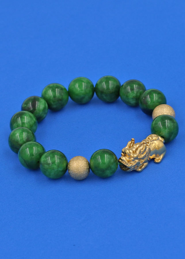 Vòng tay đá Cẩm Thạch Sơn Thủy 12 ly cẩn Tỳ Hưu inox inox vàng VCTDNTHHBV12 - hợp mệnh Hỏa, mệnh Mộc