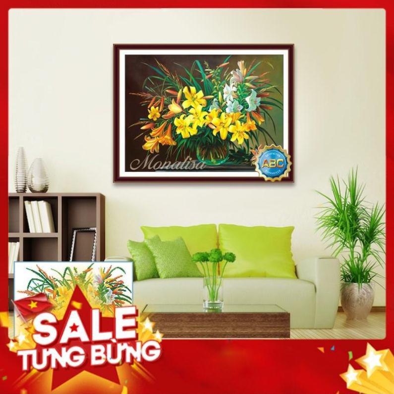 Tranh ĐÍNH ĐÁ BÌNH HOA ĐẸP KT 65X50CM