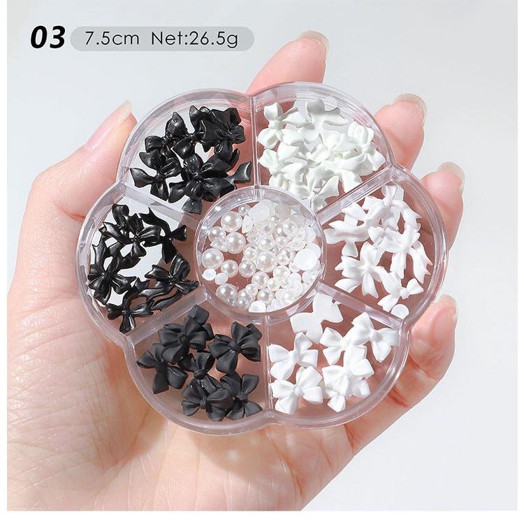 Charm nơ bướm gấu hoa hồng nhí sứ bi nail nửa Yapas khay mix màu và hình, Sticker phụ kiện sắt trang trí móng 3D 5D