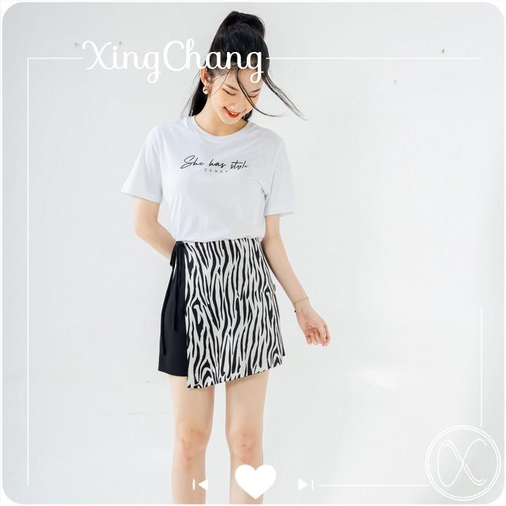 Áo phông công sở cổ tròn, áo thun tay ngắn cao cấp XingChang nữ tính in Style mã NXC39