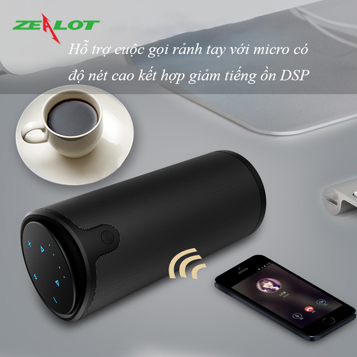 Loa bluetooth Zealot kiêm sạc dự phòng có bao silicon bảo vệ chống sốc âm thanh siêu trầm hàng chính hãng