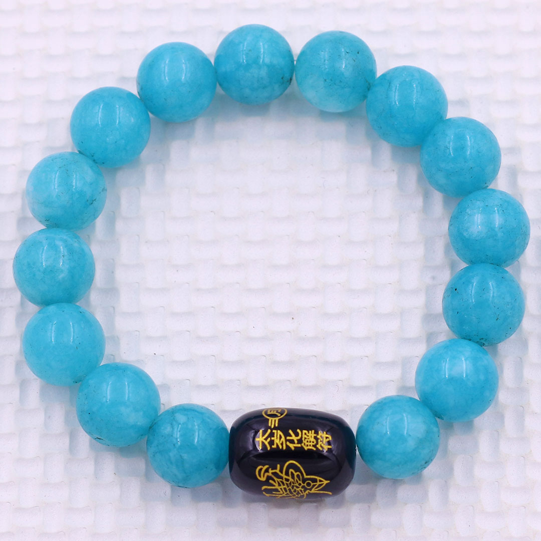 Vòng chuỗi đeo tay đá thạch anh xanh ngọc 10 ly charm giải thái tuế phù, vòng chuỗi phong thủy, giải năm hạn thái tuế