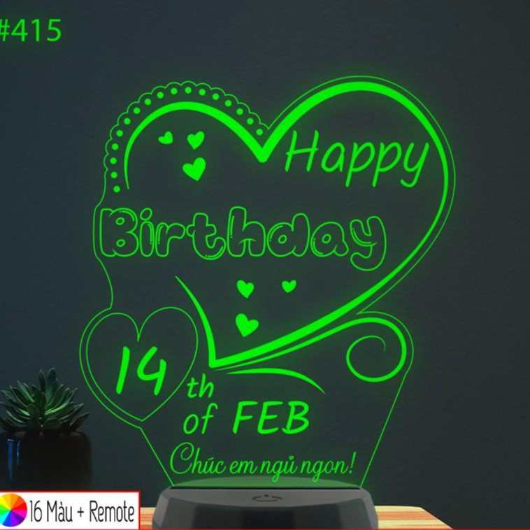 Đèn ngủ led 3D 16 màu HAPPY BIRTHDAY,