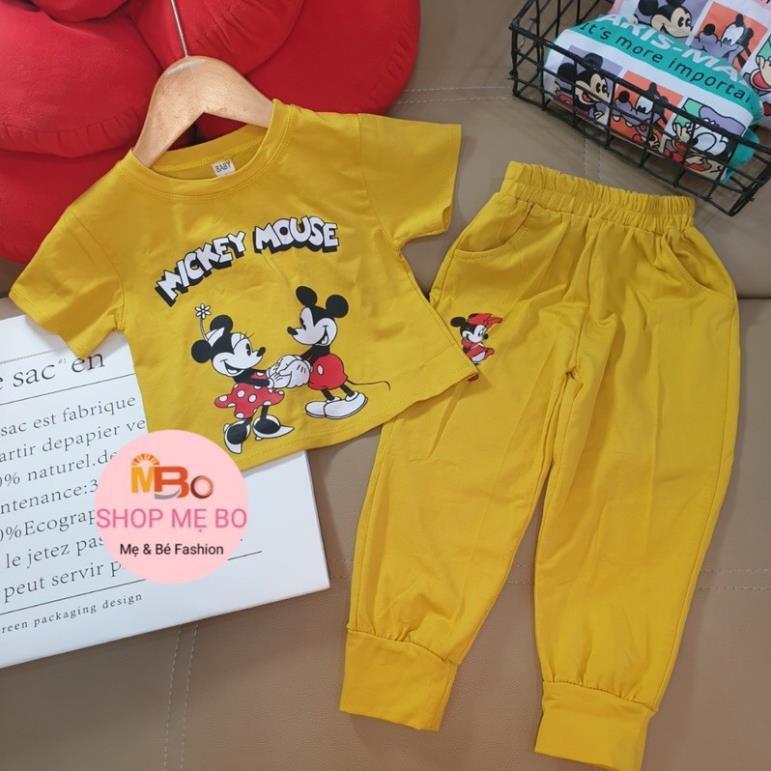 ĐỒ BỘ TAY NGẮN QUẦN DÀI CHO BÉ GÁI thun cotton in hoạt hình mickey - sỉ quần áo trẻ em