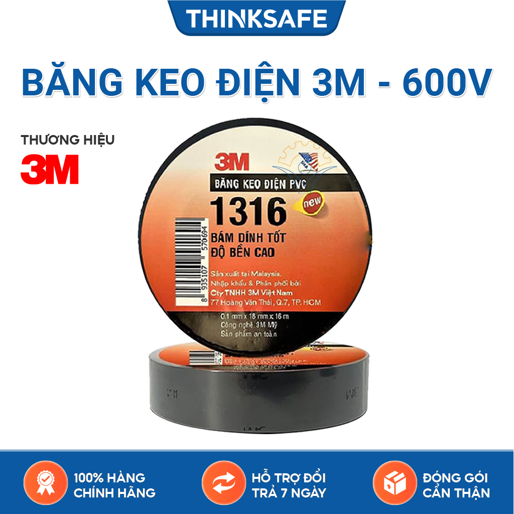 Băng keo điện 3M 1316 cực bền siêu dính chống hở mép cách điện lên đến 600V