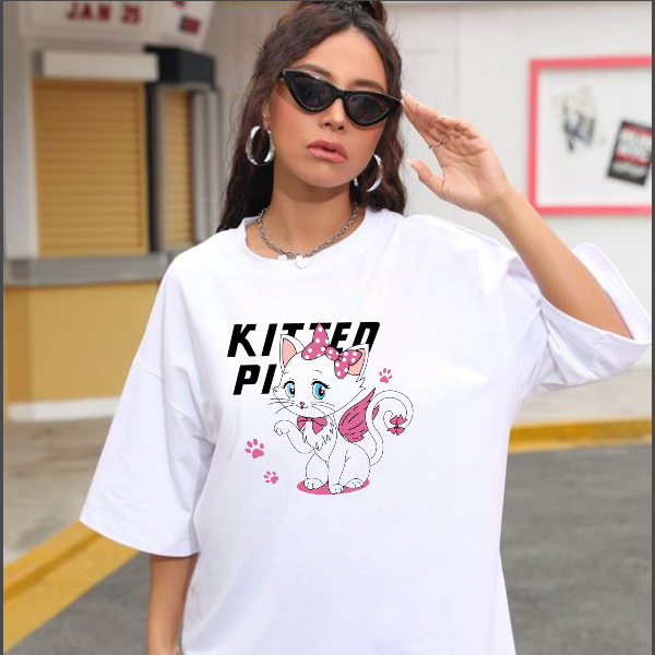 Áo Thun Nữ Cổ Tròn, Áo In Hình Mèo 3d Sắc Nét, Chất Liệu Cotton Thoáng Mát, Tay Lỡ Trẻ Trung Và Thanh Lịch - DOPEL SHOP