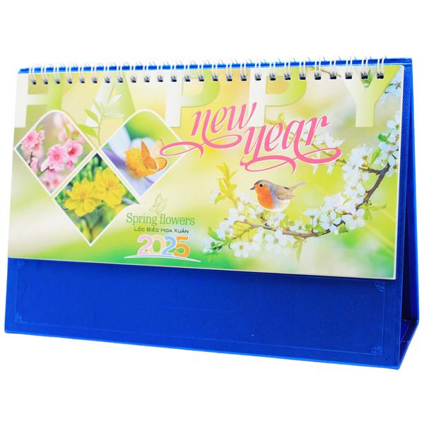 Lịch Bàn Ngang 2025 - Lộc Biếc Hoa Xuân - Văn Lang VL-LB17 - Đế Màu Xanh