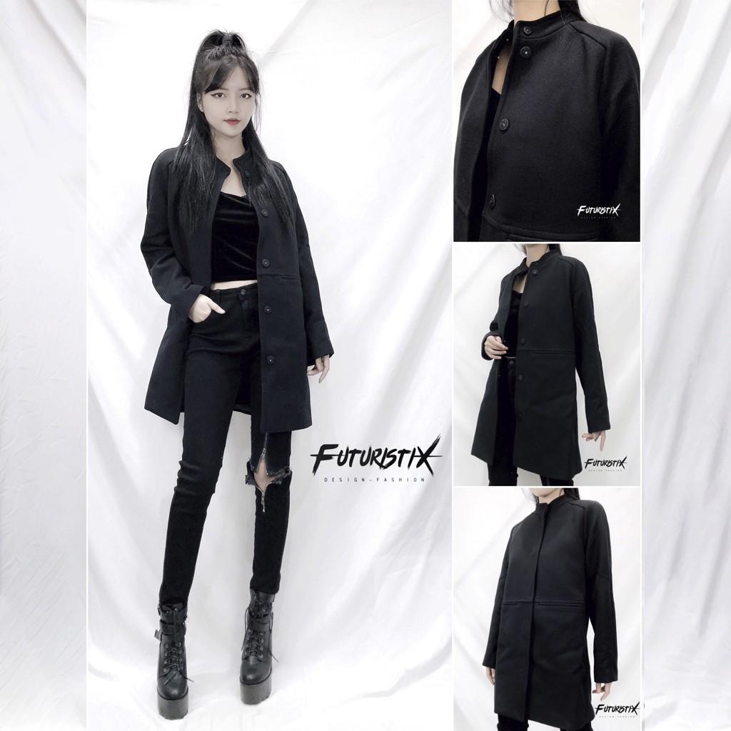 Áo Măng Tô Hàng Cúc Ngoài Futuristix - Quần Zipper Q049 - Áo 2 Dây All Black