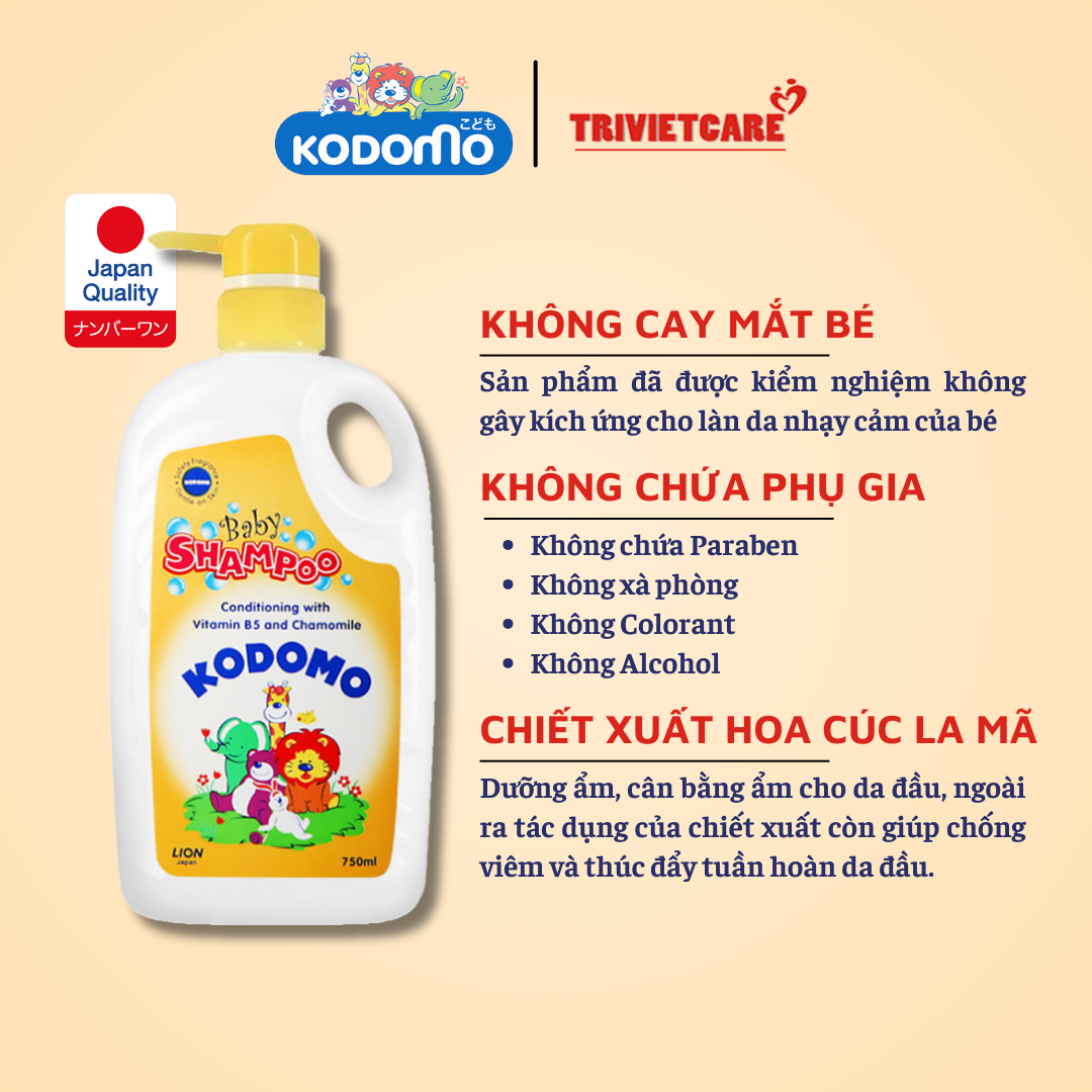 DẦU GỘI TRẺ EM CHIẾT XUẤT TỪ HOA CÚC LA MÃ KODOMO CONDITIONING – 750ML