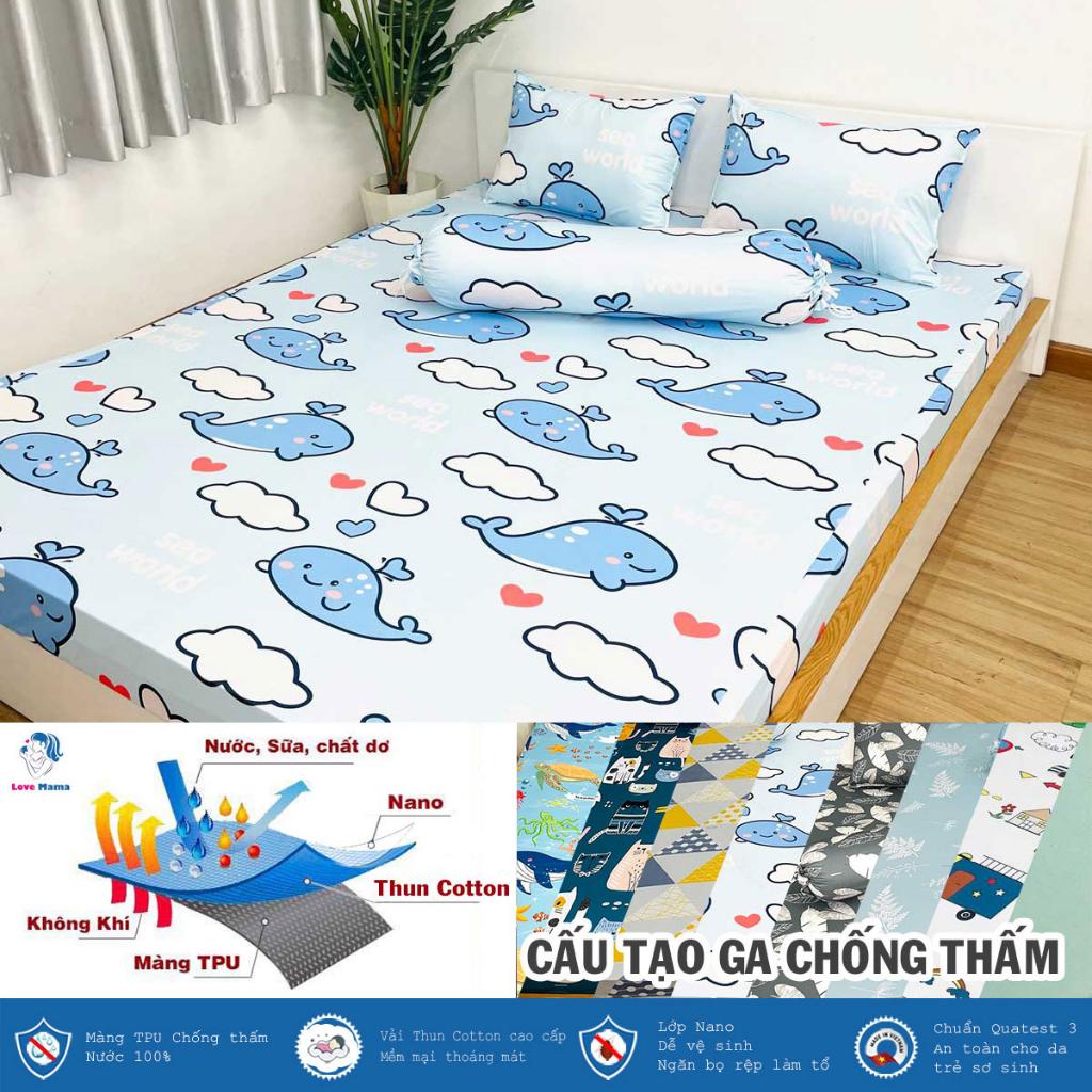 Ga chống thấm Cotton cao cấp cá voi xanh không nóng, không bí hơi, không sột soạt