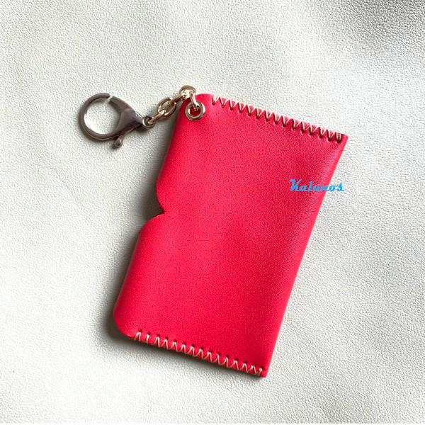 Ví nữ mini móc khóa nhỏ gọn da bò cao cấp handmade với nắp cách điệu hình trái tim độc đáo -Do màu đỏ