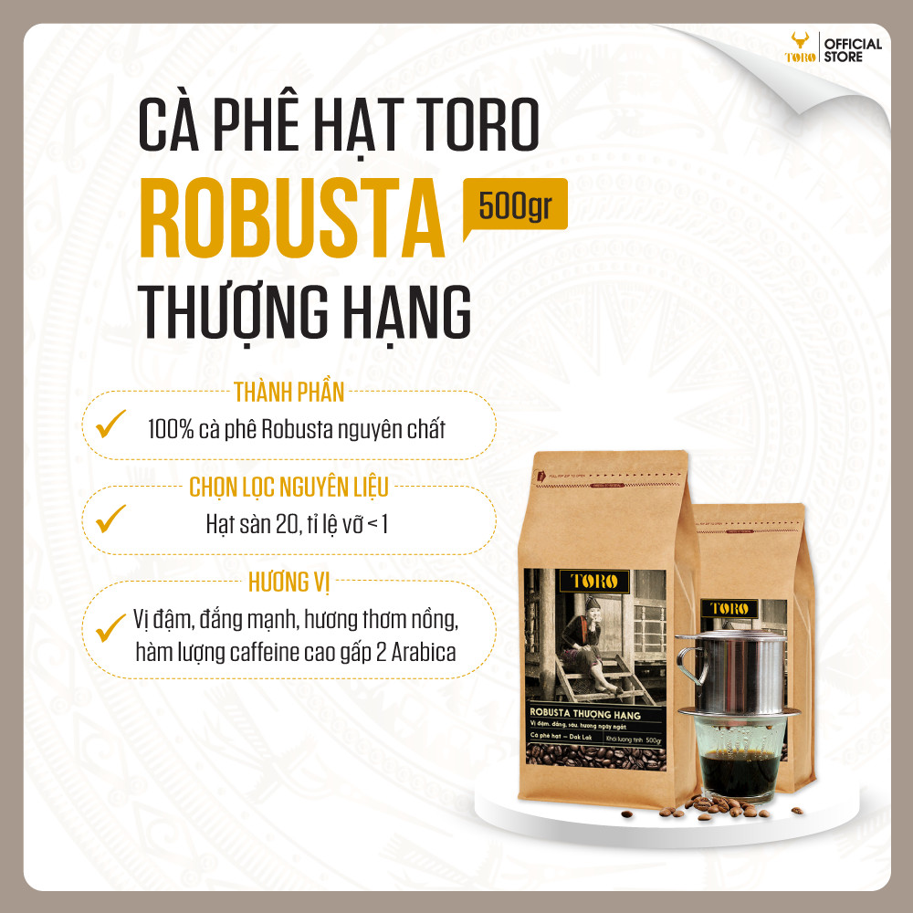 [1KG] Bộ 2 Cà Phê Hạt Toro Robusta Thượng Hạng Nguyên Chất 100% | 500GR/Gói | TORO FARM