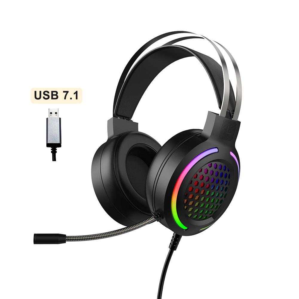Hollow RGB Gaming Headset Wired Computer Headset Heavy Bass 7.1 Usb Headset With Microphone