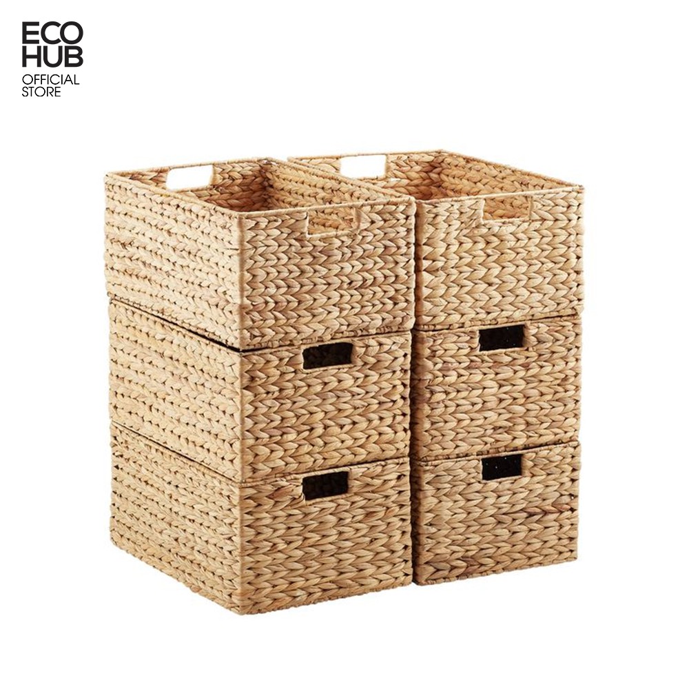 Giỏ Lục Bình ECOHUB, Chữ Nhật, Có tay cầm, Nhiều kích thước. (Water Hyacinth Storage Bins with Handles)