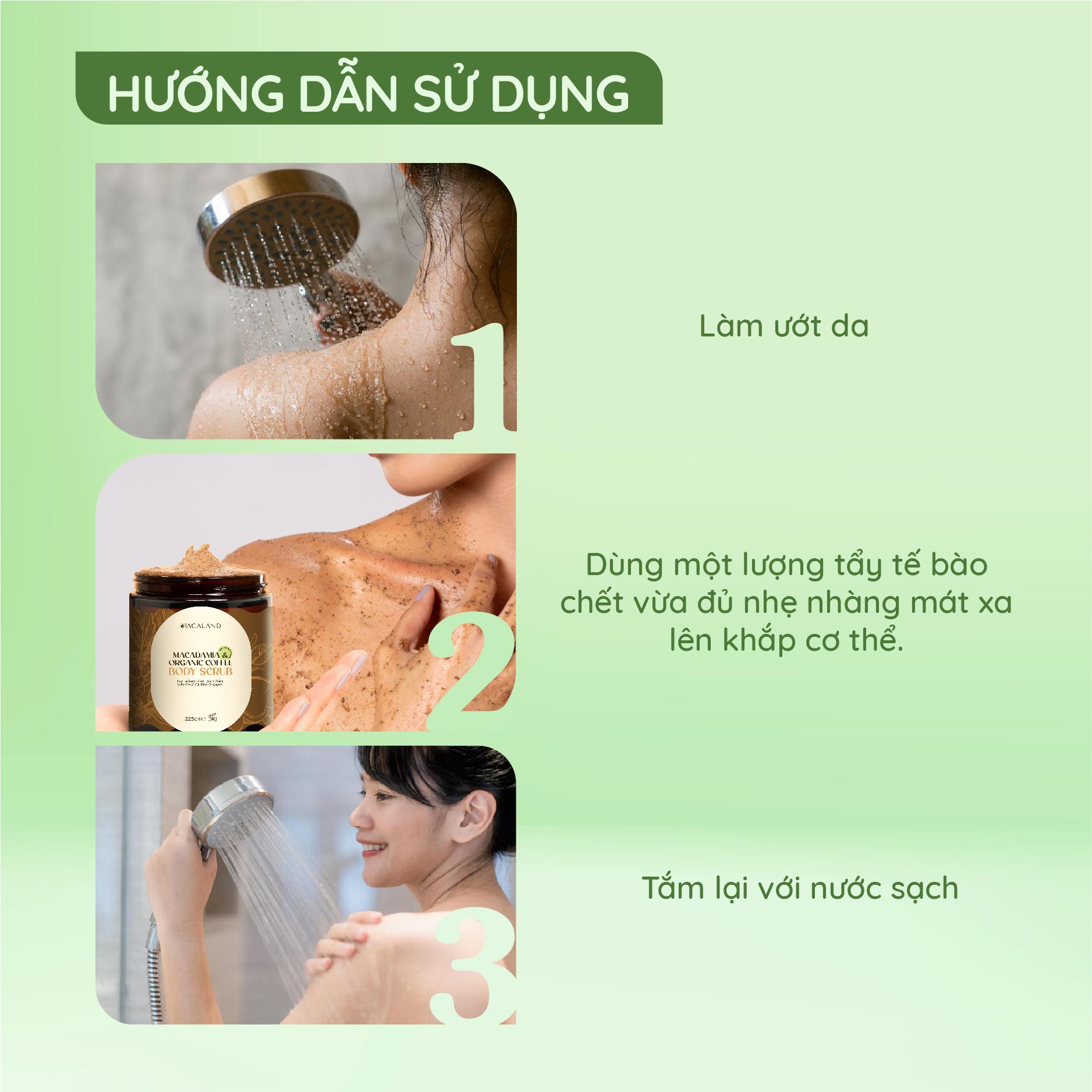 Tẩy Tế Bào Chết Body Cà Phê Organic - Mắc Ca Macaland 35g/225g Dưỡng Ẩm, Chăm Da Sáng Mịn
