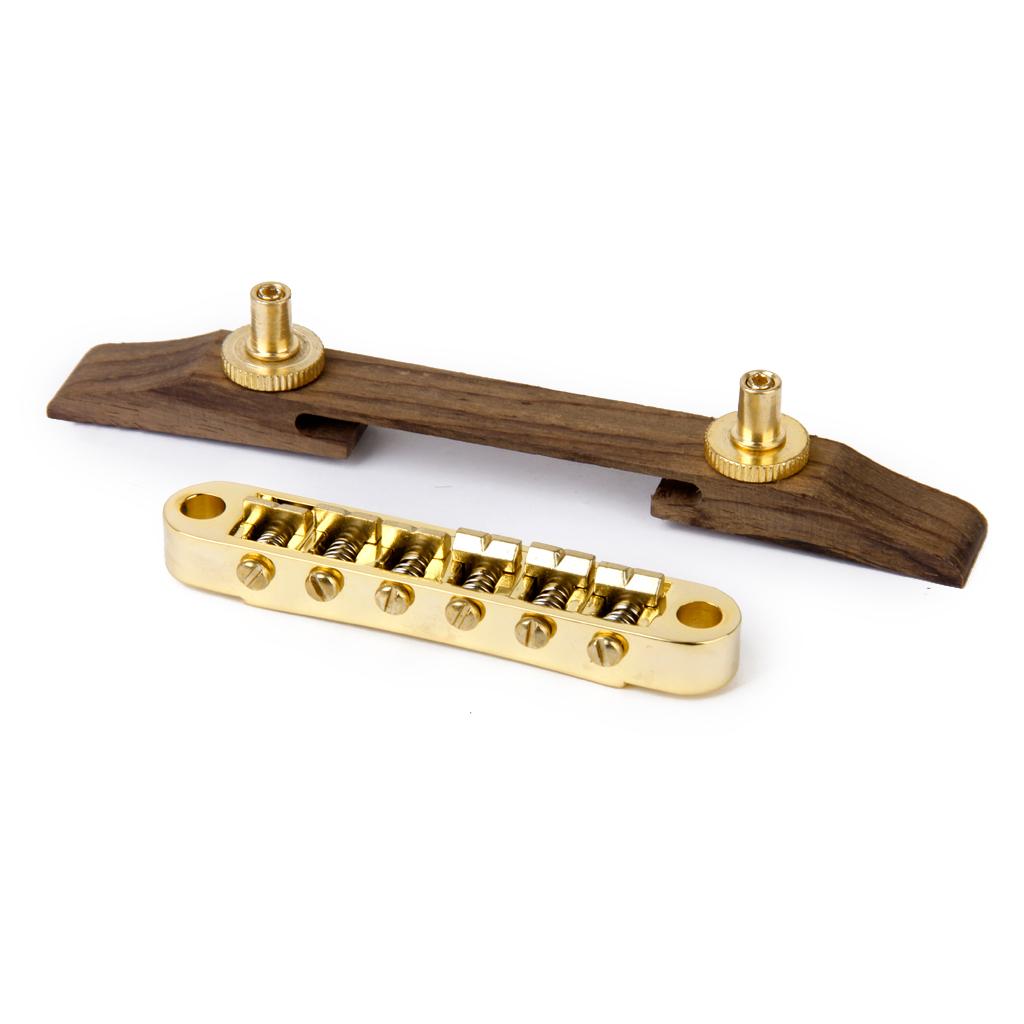 Jazz Guitar Rosewood Bridge Saddles Gold +Silver Jazz Guitar Roller Bridge