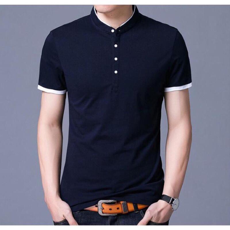 Áo thun nam trơn ngắn tay cổ trụ cao cấp