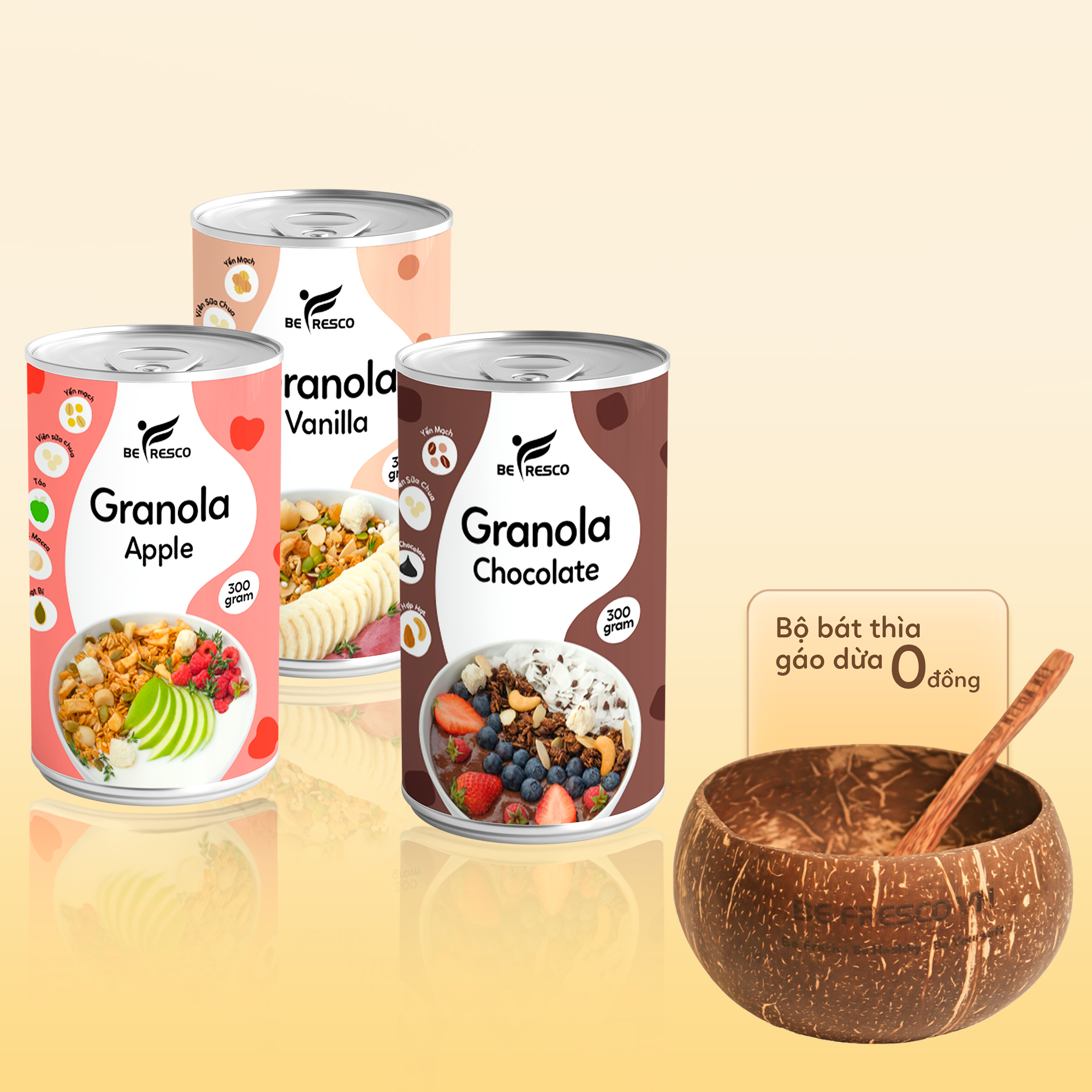 Combo 3 Hũ Ngũ Cốc Ăn Kiêng Granola Vị Bất Kì + Tặng 1 Chén Gáo Dừa Muỗng