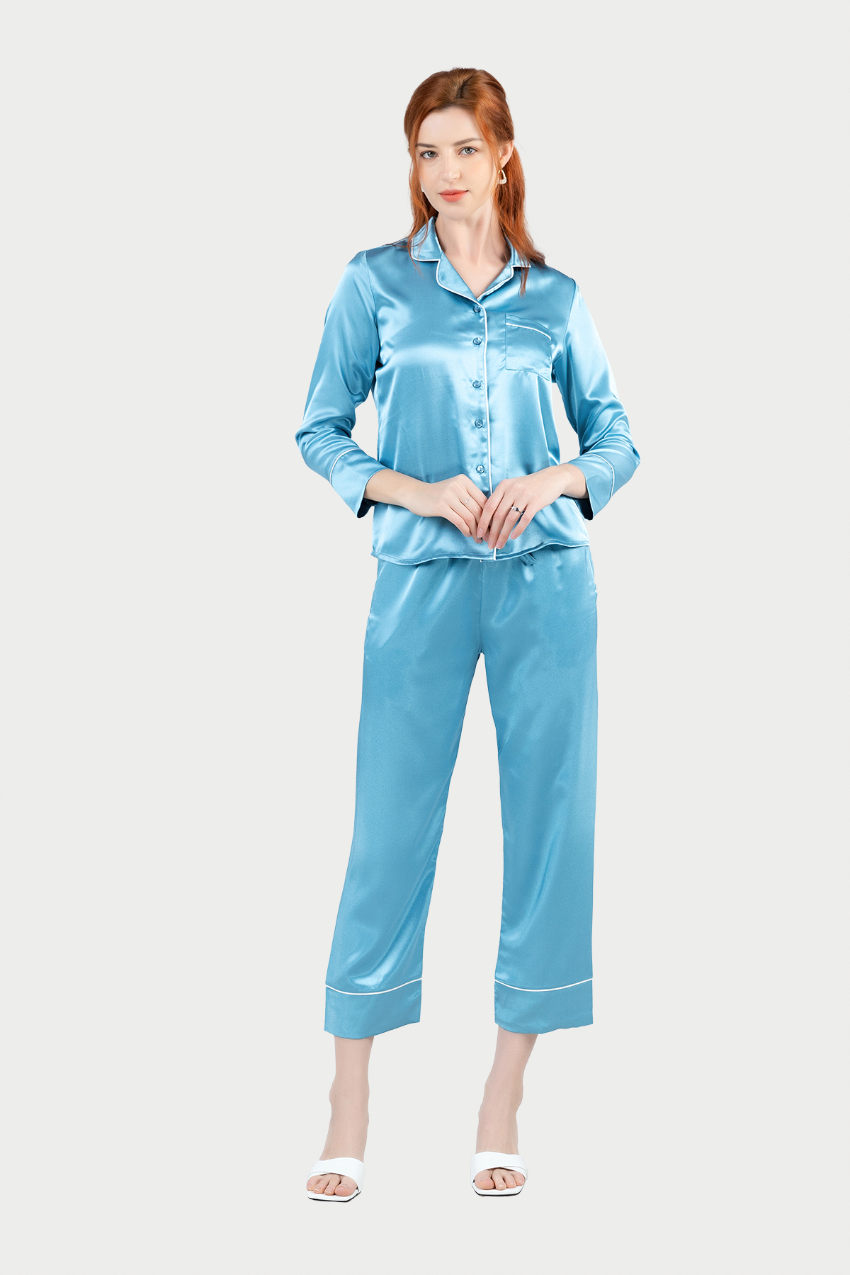 Bộ Pijama dài nữ Vera Satin trơn - V0494