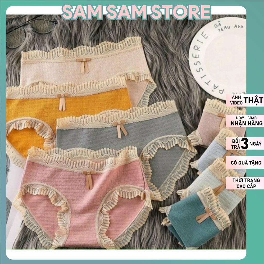Quần Lót Nữ. Quần lót cotton gân tăm phối ren 257