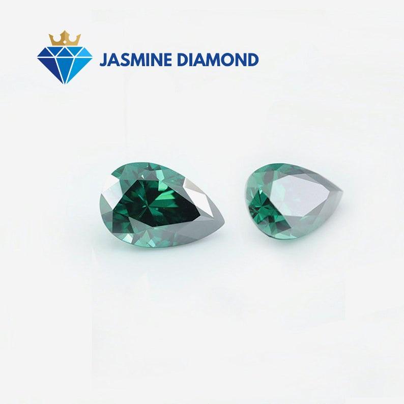 Kim cương nhân tạo Mỹ Moissanite giác cắt Pear màu xanh lá