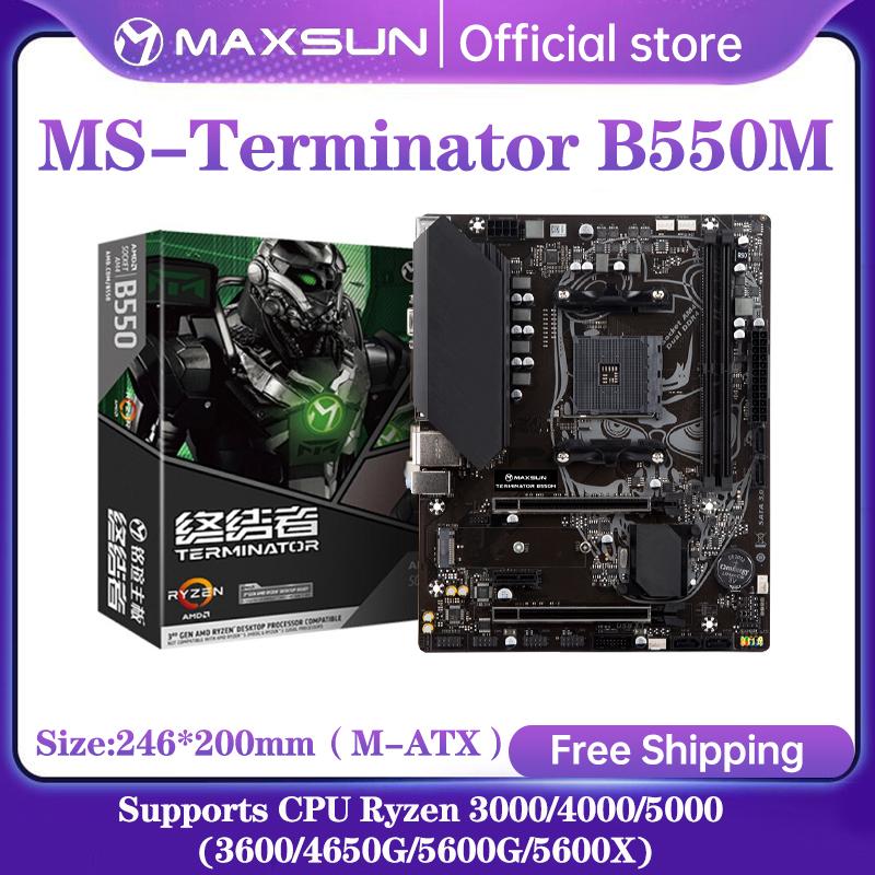 Maxsun Terminator B550M Bo mạch chủ chơi game AMD hỗ trợ Ryzen 3000-5000 CPU (ổ cắm AM4 và R5 5600G 5600X 5700G 5700X CPU)