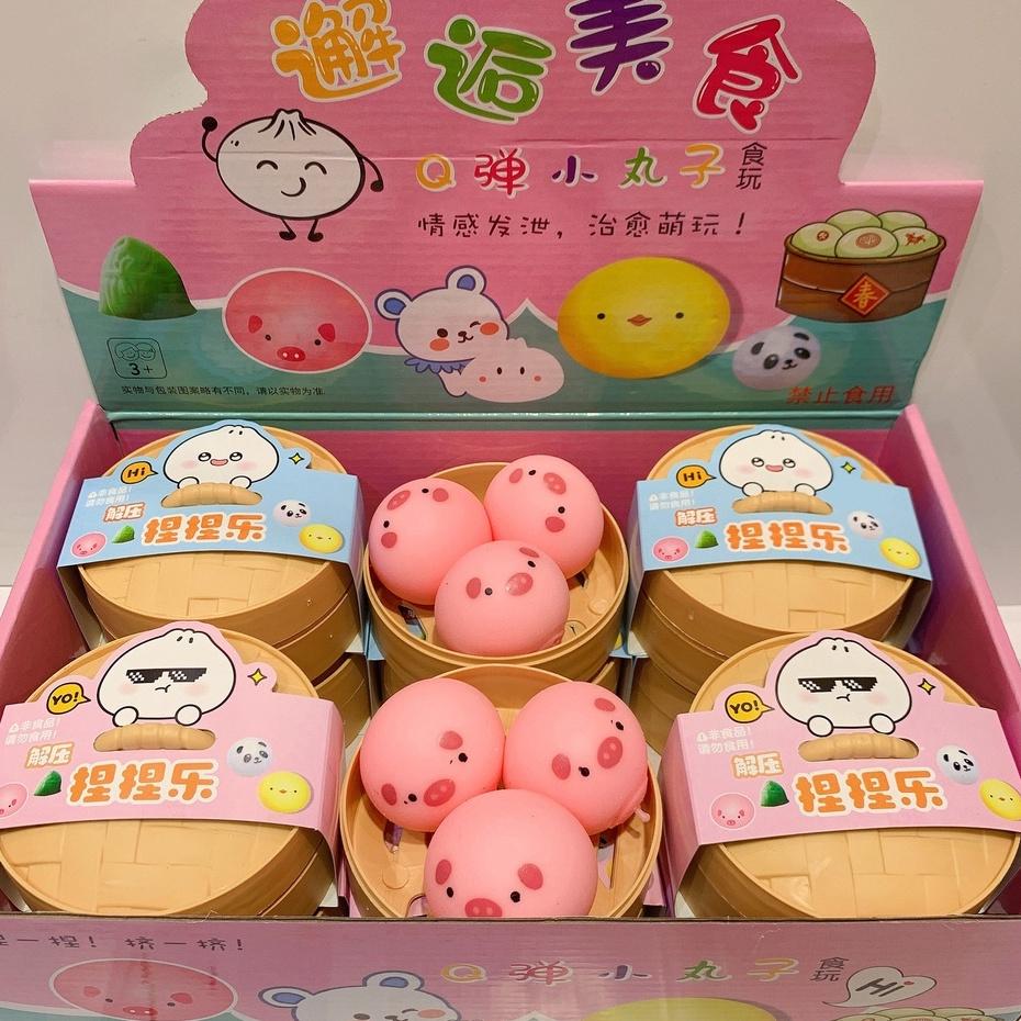 Bánh bao màn thầu squyshi mềm mại hộp 3 chiếc thỏ trắng gấu nâu quả đào squishy