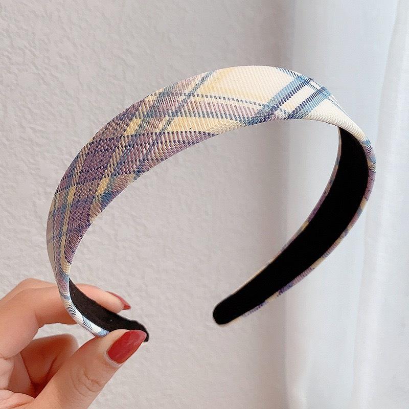 HCM_Băng đô vải bản rộng họa tiết sọc caro phong cách Hàn Quốc nhẹ nhàng