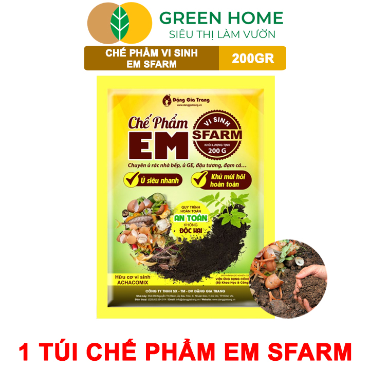 Chế Phẩm Vi Sinh EM Sfarm GreenHome, 200g, Ủ Phân Hữu Cơ Nhanh, Khử Mùi, Cải Tạo Đất Hiệu Quả