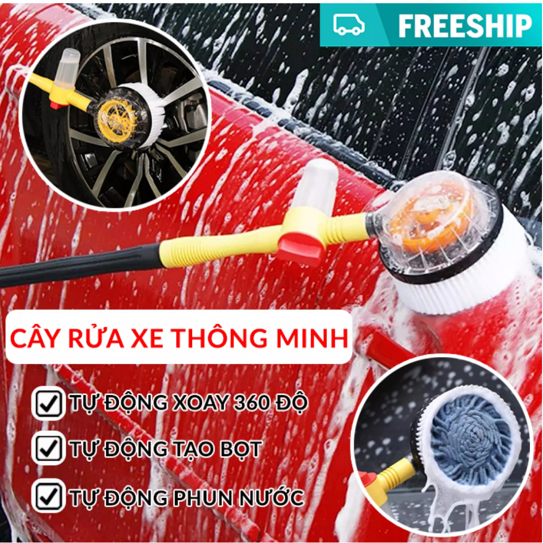 Bàn chải rửa xe áp lực nước tự động xoay 360 độ tạo bọt đáng bóng sơn xe 120cm