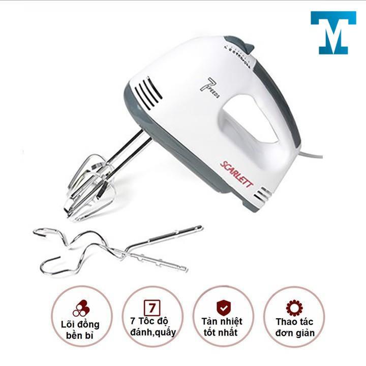 Máy Đánh Trứng Cầm Tay 7 Tốc Độ + Tặng Kèm 4 Đầu Đánh Trứng Cao Cấp, Hoạt Động Êm Ái - Bảo Hành 12 Tháng