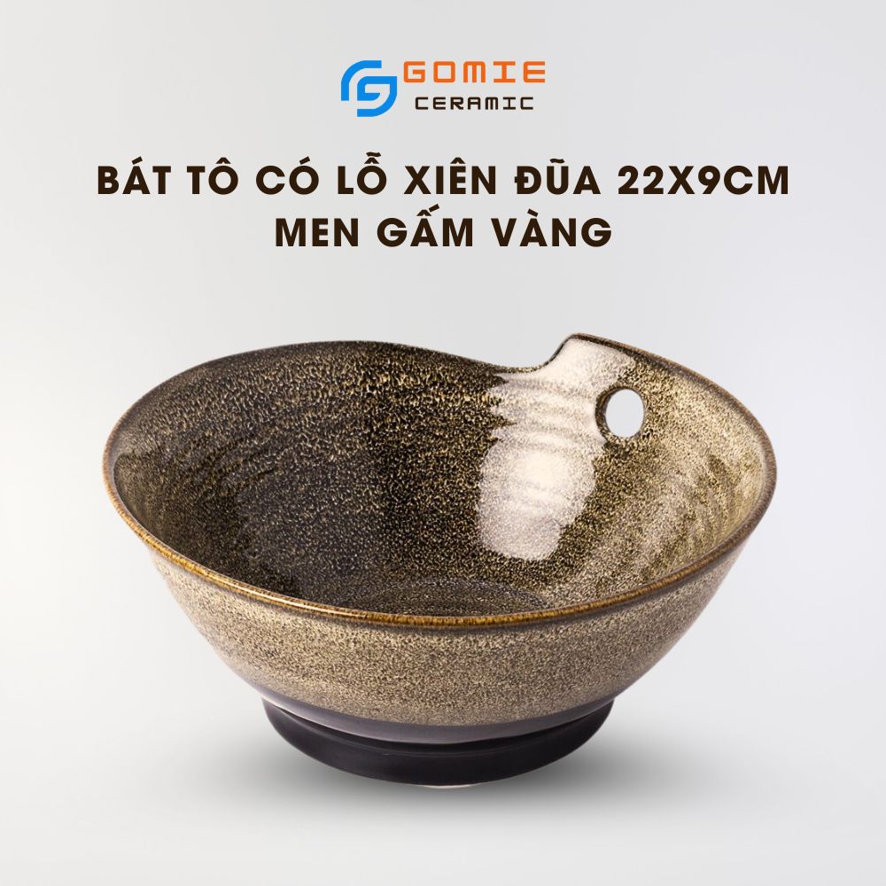 Bát Tô Có Lỗ Xiên Đũa Men Gấm Vàng 22x9cm - Bát Tô Cố Lỗ - Gốm Sứ Cao Cấp Bát Tràng