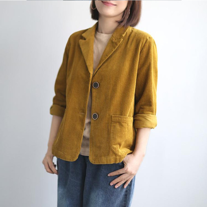 Áo vest nữ nhung tăm dài tay hai túi ốp cá tính- AV01