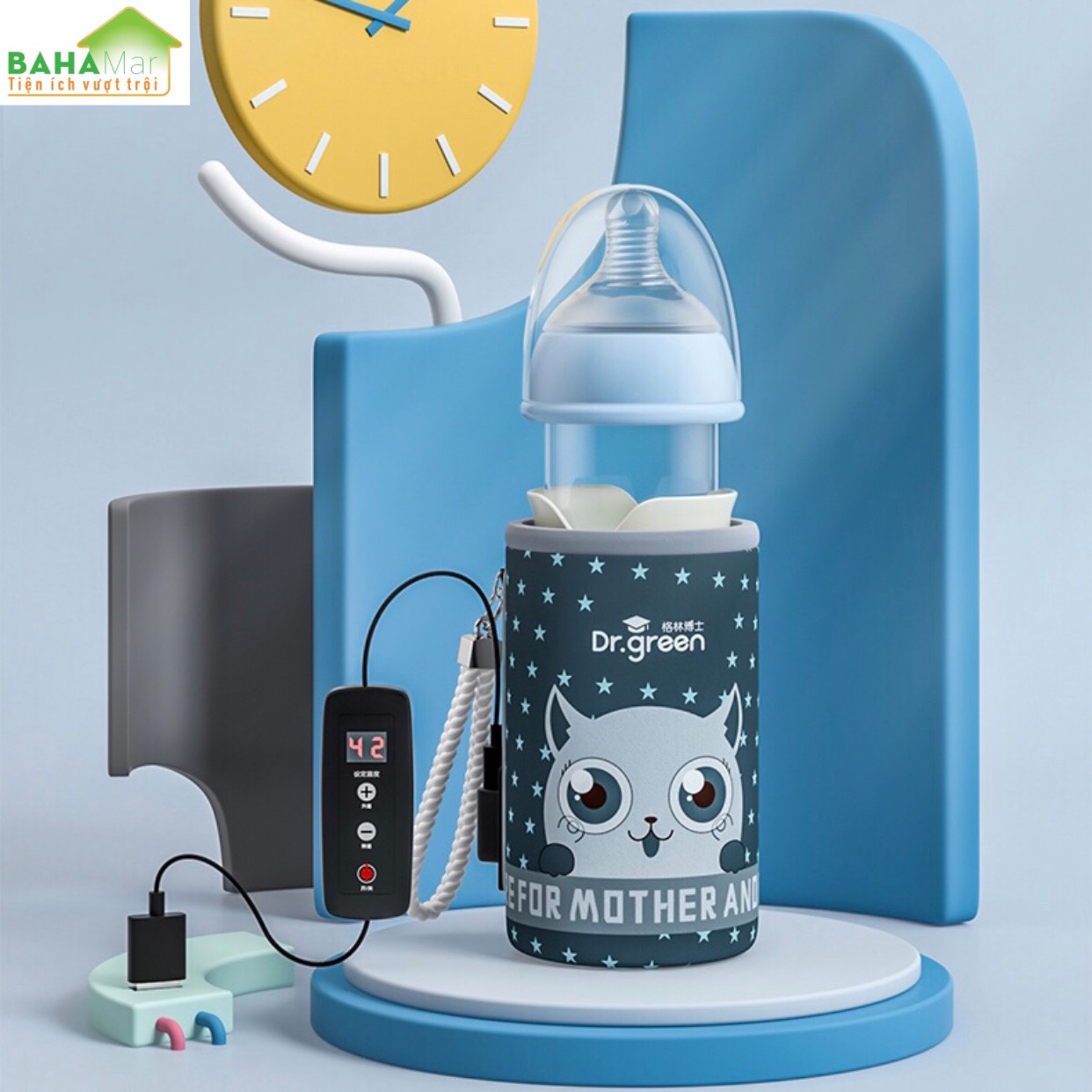 BÌNH SỮA KÈM Ủ TỰ ĐỘNG PHA NHANH "BAHAMAR" Có ngăn chứa sữa riêng biệt, khi cần ấn nhả để lắc pha nhanh trong tích tắc. Có thể điều chỉnh nhiệt độ , có thể hâm sữa, nhiệt độ không đổi.