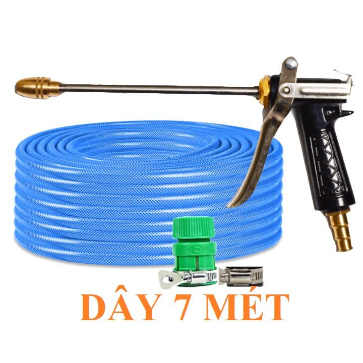 Bộ dây vòi xịt bơm nước tưới rửa , tăng áp 3 lần, loại 7m, 10m 206318 đầu đồng,đai,+ khăn phượt