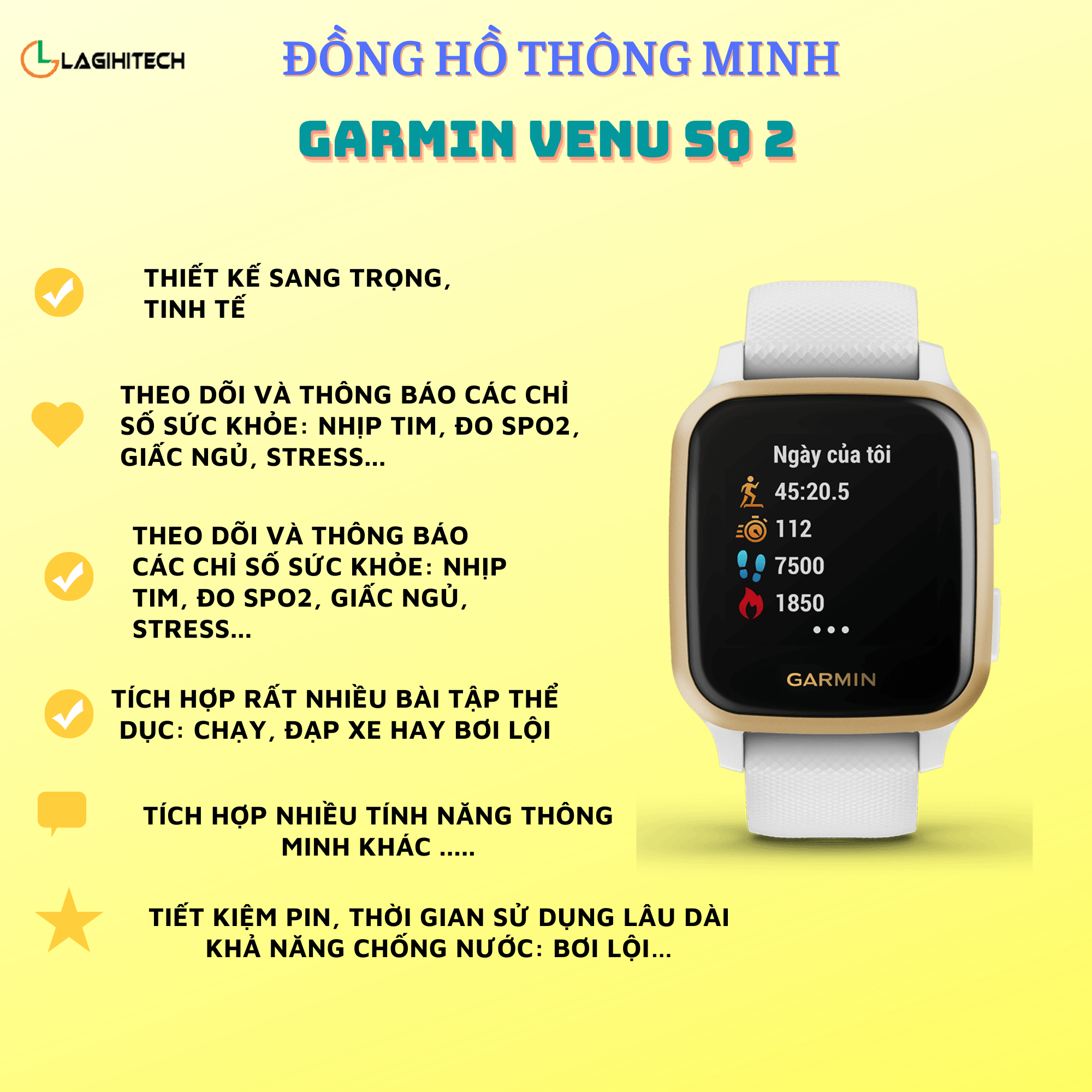 Đồng hồ thông minh Garmin Venu SQ 2 và Music - Hàng Chính Hãng