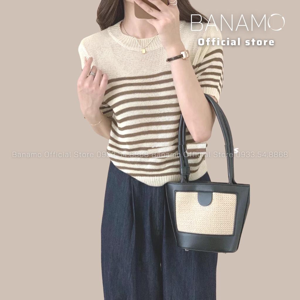 Áo Len mongtoghi kẻ ngang cộc Tay nhiều Màu hàng thiết kế siêu đẹp thời trang Banamo Fashion áo len kẻ nhiều màu 3418