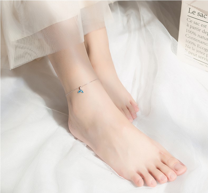 Lắc Chân Bạc Nữ cao cấp nhánh lá xanh dễ thương LCBN192 + Tặng hộp đựng lắc + Tặng khăn lau bạc