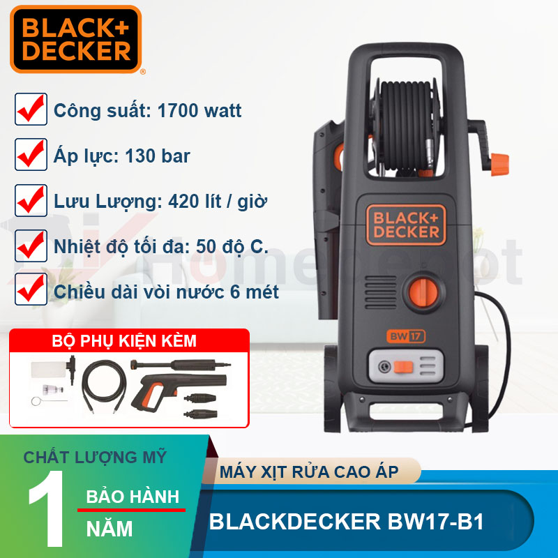 Máy xịt rửa cao áp 1700W Black&amp;Decker BW17