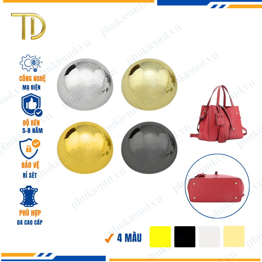 Chân đế túi xách, chân nấm túi xách 12mm cao cấp công nghệ Mạ điện Electroplating độ bền 5-8 năm