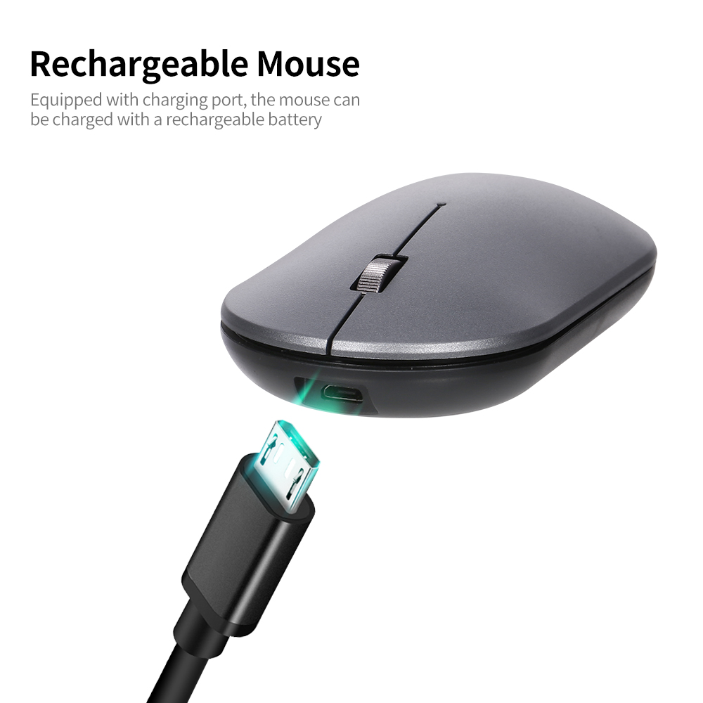 Chuột Không Dây 2.4g Siêu Mỏng Có Thể Sạc Lại Cho Máy Tính Để Bàn Máy Tính Xách Tay, Màu Xám