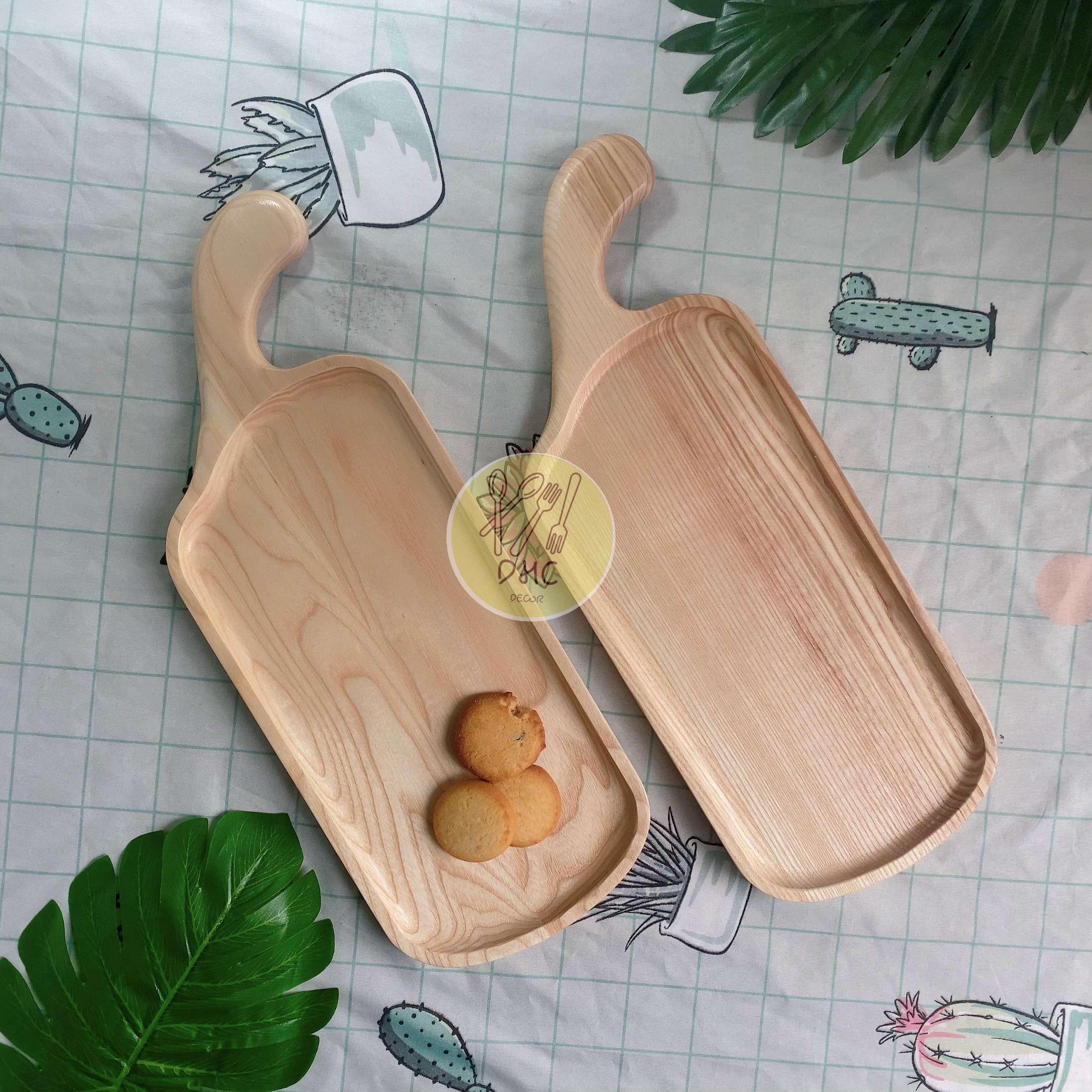 Khay tay cầm lệch gỗ Tần Bì nguyên khối I Khay gỗ đựng đồ ăn ,Decor trưng bày, chụp hình sản phẩm
