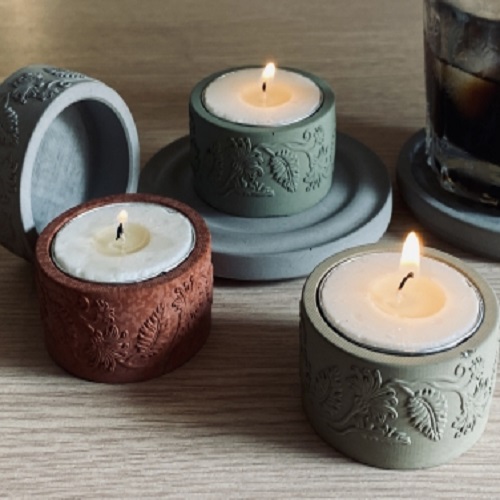 Set 4 hủ nến bằng xi măng đựng viên nến thơm tealight candles - hàng handmade DIY, cốc để nến cúng phật , bàn thờ trang trí nhiều màu 