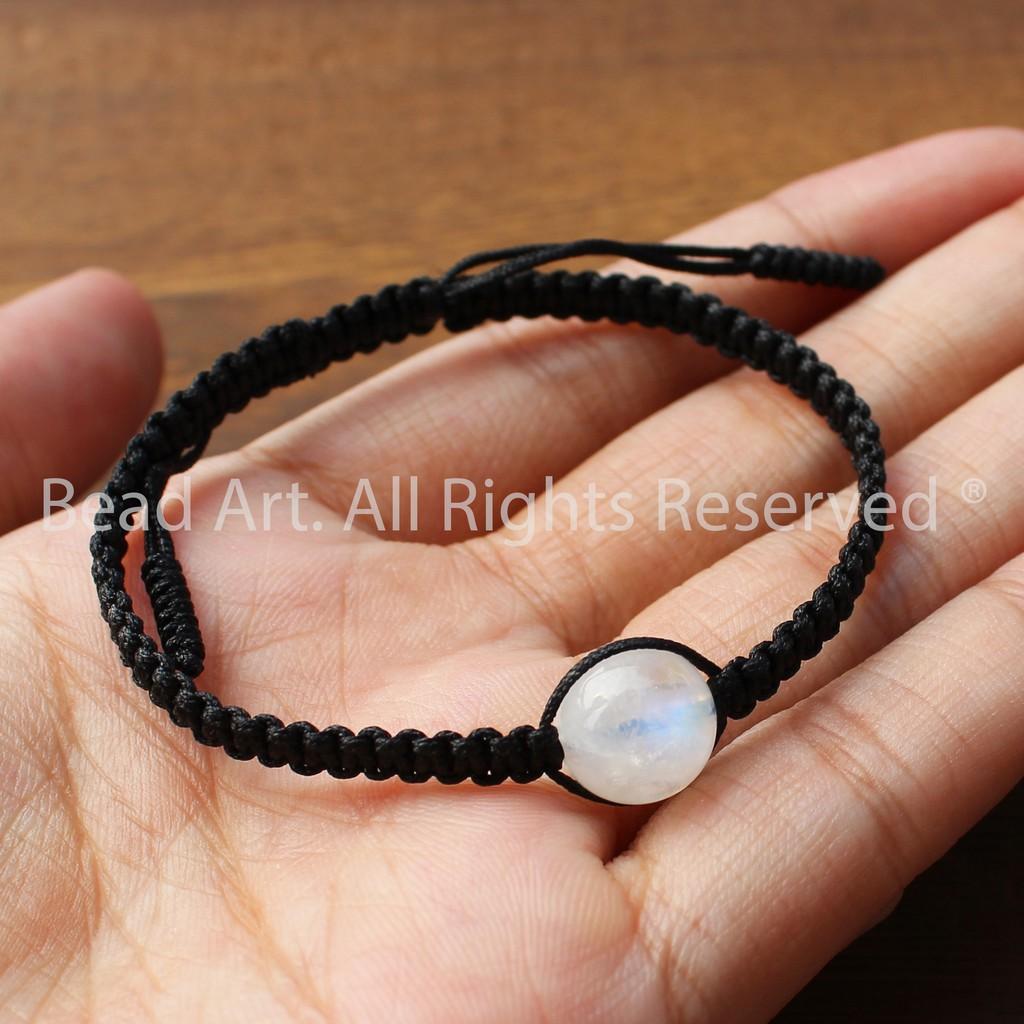 Vòng Tay Thắt Dây Đá Mặt Trăng (Moonstone) Tự Nhiên Ánh Cầu Vồng 10MM (Loại A), Vòng Tay Đá Phong Thuỷ, Kim, Thuỷ S50