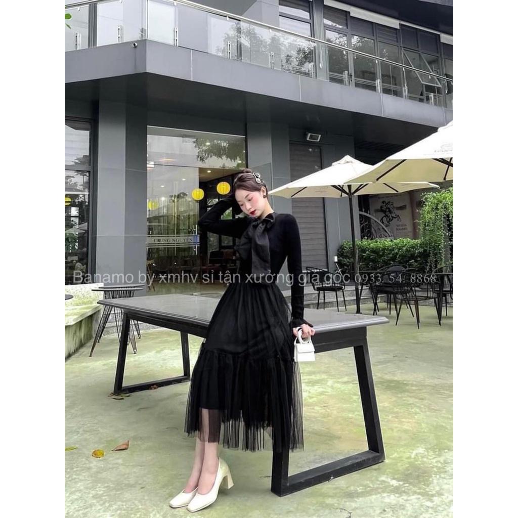 Áo cổ nơ màu đen siêu xinh thời trang Banamo Fashion 342