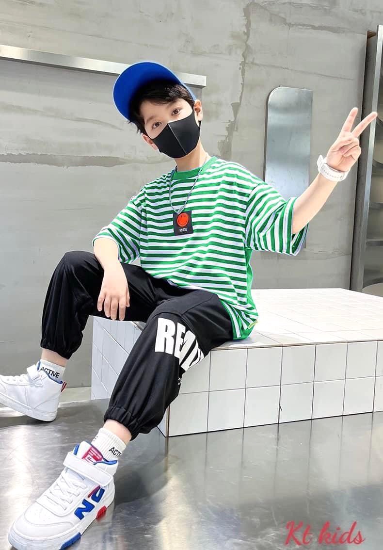 Đồ bộ bé trai, set áo ngắn tay quần dài phong cách hiphop cho bé trai size 20-60kg chất cotton mềm mịn mát